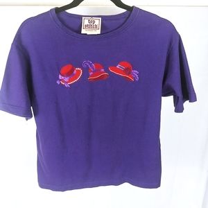 Top Stitch Purple Red Hat Tee Embroidered SZ M